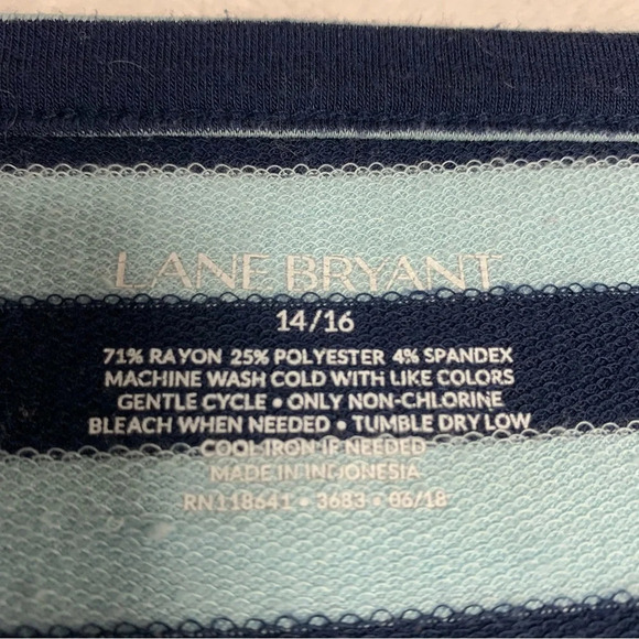 Lane Bryant green/blue bold striped tunic top size 14/16 cute hem - Picture 2 of 6